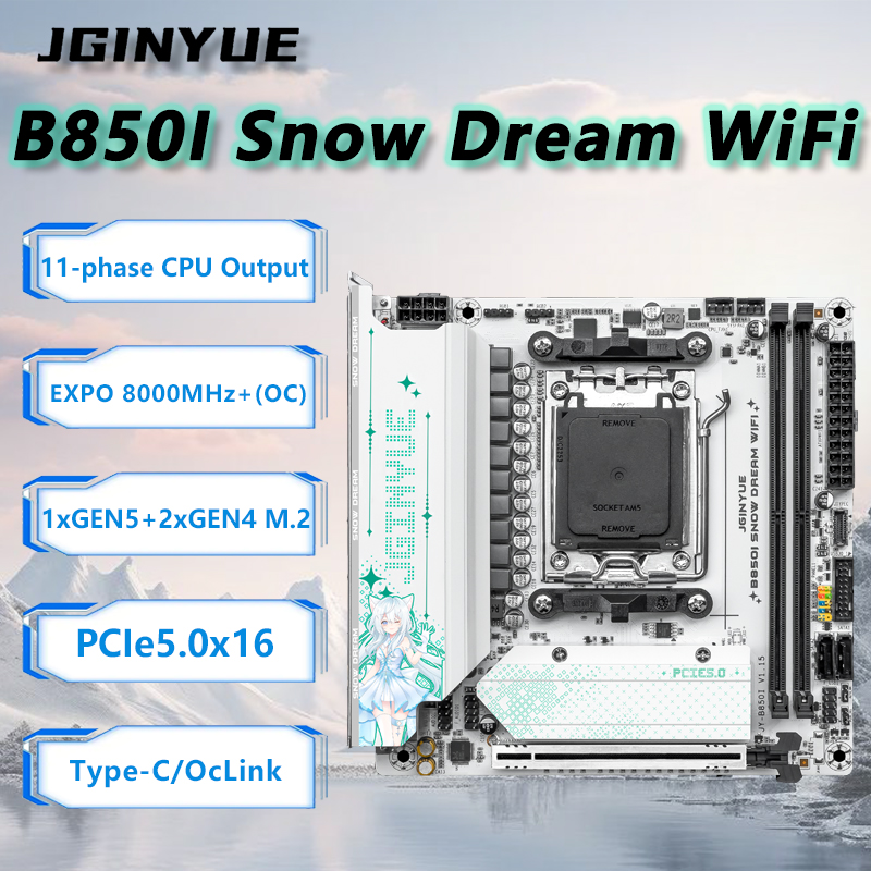 Nas Motherboard 8 Sata Mini Itx - JGINYUE B850i Snow Dream WiFi Motherboard